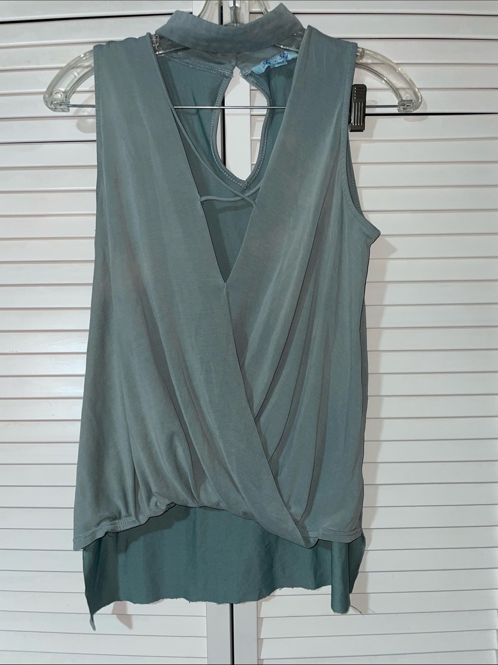 Sleeveless Draped V-Neck Women’s Dress in Sage Green